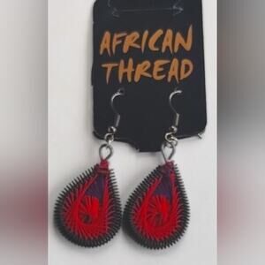 African Thread NEW Botique Handmade In Africa Black Red Purple Woven Earrings